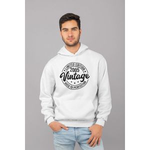 2005 Jaar Wit Hoodie Heren - Maat M - Aged Vintage - Verjaardag Cadeau Mannen - Limited Edition
