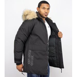 Enos Lange Parka Jas Heren – Met Faux Bontkraag– Zwart Heren Winterjas Heren Jas Maat M