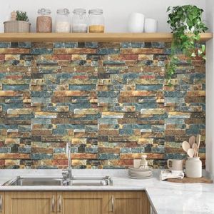 Steenlook Behang en Plakfolie voor Keuken en Woonkamer – Zelfklevend, 3D Effect, 40 cm x 200 cm