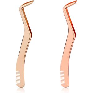 2-delige set wimper pincet van roestvrij staal met kam voor meisjes, vrouwen, beginners en make-up artiesten (Goud en Roségoud)