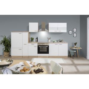 Goedkope keuken 300  cm - complete keuken met apparatuur Merle  - Eiken/Wit - soft close - keramische kookplaat  - afzuigkap - oven  - spoelbak