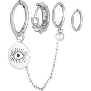 Oorbellen set - Diamond eye - set van 4 oorbellen - zilver