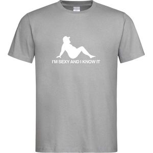 Grijs T Shirt met  "" I'M Sexy and i Know It "" print Wit size L