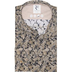 R2 Overhemd Knitted Paisley Beige - Maat 44 - Heren - Overhemden Casual