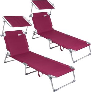 Casaria Ligstoel Ibiza – 2 Stuks / Zonnedak - 190x59x29cm – Rood