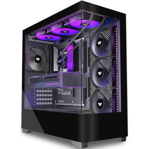 ATX Mid Tower PC Case met Panoramisch Uitzicht en Tempered Glass - 4x120mm Ventilatoren, Zwart