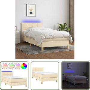 The Living Store Boxspring met matras en LED stof crèmekleurig 100x200 cm - Boxspring - Led Bed - Creme Bed - Tweepersoonsbed - Pocketed Spring Mattress