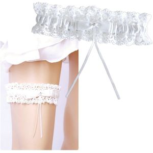 Kousenband wit met kant strikje- Weddingfashion band bruiloft| Bruiloft - Trouwen - Stretch - Bruid accessoire - Vrijgezellenfeest- Huwelijksnacht