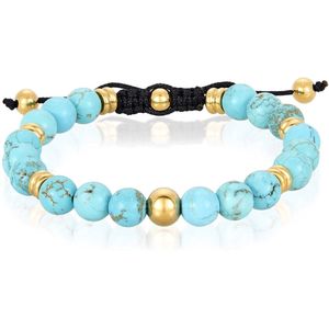 West Coast Jewelry® Verstelbare Uniseks Kralenarmband 8mm Natuursteen Turquoise RVS 316L Geelgoud Ion-Plated Beads One Size