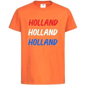 T-shirt Unisex Volwassenen ""Holland Holland Holland"" Op Voorkant EK WK Voetbal Europees Wereld Kampioen Kampioenschap Oranje Koning Koningsdag | korte mouw | Oranje/rood/wit/blauw | maat L