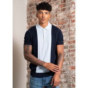 Ben Sherman Textured block stripe polo - dark navy