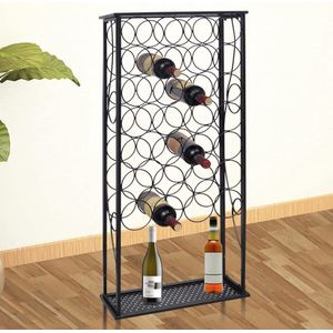 The Living Store Wijnrek - Kubisch - 28 flessen - Smeedijzer - Zwart gepoedercoat - 47.5 x 21 x 100 cm