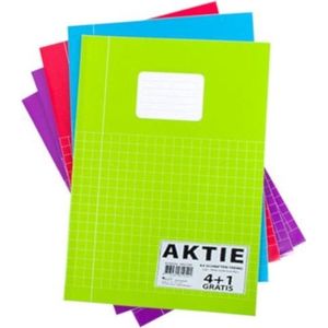 Pakket van 5x stuks schoolschriften A4 ruitjes/wiskunde 10 mm - gekleurd - rekenschriften voordeelset
