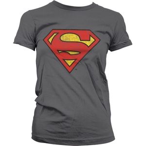 Superman Washed Shield Girly T-Shirt Damen Dark-Grey-S
