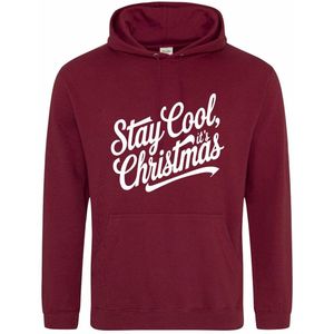 Donker rode (burgundy) hoodie met ""Stay cool, it's Christmas"" - maat XS - kersttrui, kerst, kerstmis, fout, kerstfeest, kerstmis, trui, kerstdiner, aankleding, hoody, hoedie