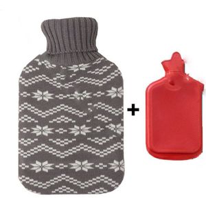 Kruik - Warmwaterkruik - Warm water kruik - warmwaterkruik met hoes - Gebreide kruikhoes - Sneeuwvlokpatroon - Voor pijnverlichting - Hand en voetwarmer(2L)