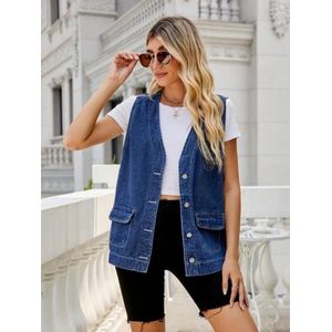 Oversized denim vest voor dames, middellange jeansvest, mouwloze jassen, versleten vest