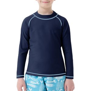 MEETHOO UPF 50+ Jongens zwemshirt met lange mouwen, kinderzwemshirt met UV-bescherming, kinderzwemshirt, rashvest, surfshirt-Lange mouwen-MARINE-XS