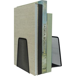 QUVIO Boekensteunen set van 2 - Boekenstandaard - Boekenhouder - Boekensteun voor volwassenen - Tijdschriftenrek - Tijdschriftenhouder - Modern - Staal - Zwart - 13 x 10 x 15 cm