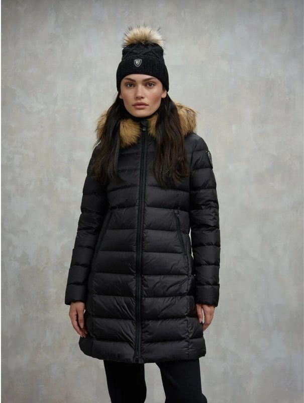 Longline Padded Coat Wo - Black Jackets