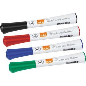 Nobo Glide Droog-uitwisbare Whiteboard Markers met Fijne Punt - 4 Stuks  - Geassorteerde Kleuren