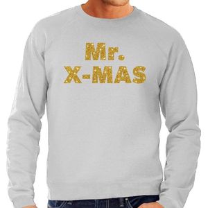 Foute Kersttrui / sweater - Mr. x-mas - goud / glitter - grijs - heren - kerstkleding / kerst outfit XXL
