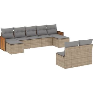 vidaXL Loungeset 9-delig - Poly Rattan - Beige Loungebank - Lounge Set - Tuinmeubels - Buitendecoratie - Outdoor Furniture