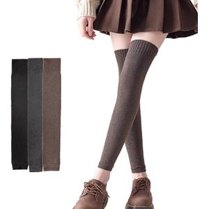 3 paar kousen - overknee sokken - hoge enkellaarsjes - overknee voering - warme fleece overknee sokken voor dames - winterwarmte - verdikte kousen - geschikt voor wandelen en skiën - one size fits all - bruin, zwart, grijs