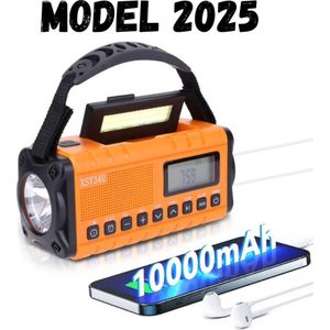 10.000mAh Solar Noodradio – 2025 Model – Opwindbare Powerbank met Zaklamp – Zonne-energie voor Survival & Outdoor