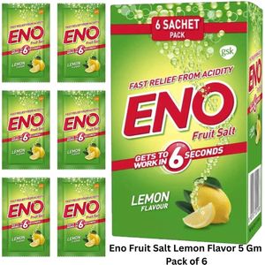 ENO Fruit Salt Citroensmaak 6 x 5g – Verlicht Brandend Maagzuur, Winderigheid & Indigestie | Maagverzachter met Snelle Werking, Verfrissende Citroen | Antacidum Poeder tegen Maagklachten met Kajal Sticker