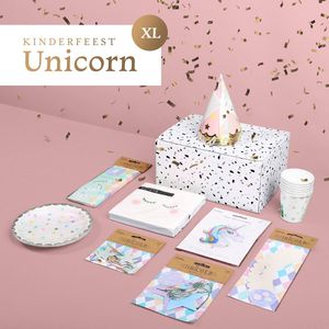 Balune Kinderfeest Pakket Unicorn XL (70 delig) - Verjaardag Decoratie Versiering Feestje Slingers Bordjes Bekers Servetten