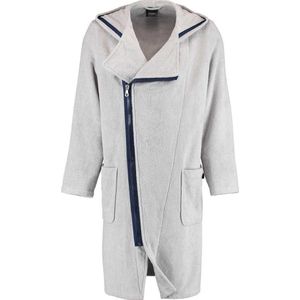 Heren badjas met rits - katoenen badjas voor heren - grijze herenbadjas met ritssluiting & capuchon - premium katoen - Cawo - lichtgrijs - maat S (46/48)