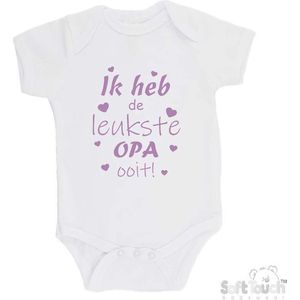 100% katoenen Romper ""Ik heb de leukste OPA ooit!"" Vaderdag Meisjes Katoen Wit/lila Maat 62/68