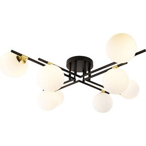 QAZQA lynn - Art Deco Plafondlamp - 8 lichts - Ø 81 cm - Zwart Goud - Woonkamer | Slaapkamer | Keuken