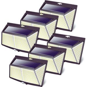 Set Van 6 Zonnelampen Met Bewegingsmelder - 308 LED's | Draadloze Buitenverlichting Op Zonne-energie | 3 Verlichtingsmodi