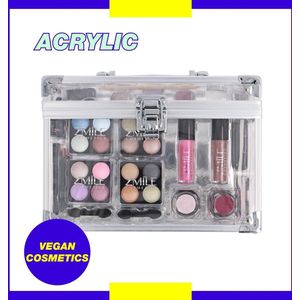 Complete Make up koffer Acryl Vegan Cosmetics met Spiegel en Penselenset Complete Make up koffer