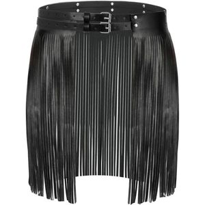 Hip-Hop Punk Taille Band - Fringes - PU Leer Tassels - Boho Hoge Taille Verstelbare Dubbele Taille Rok Clubwear - Decoratieve Taille Band voor Jurk - Jeans - Zwart