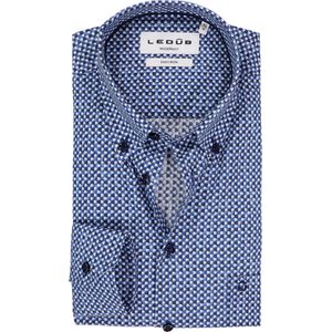Ledub - Modern Fit Overhemd - Middenblauw Dessin - Popeline - Strijkvriendelijk