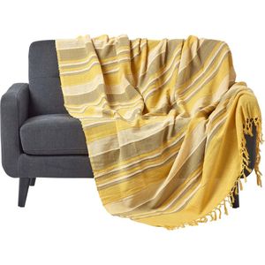 Homescapes - Morocco - Deken - Geel - XXL handgeweven deken met franjes - 255 x 360 cm