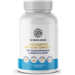 SeamossMood Natuurlijke Irish Sea Moss Capsules - Verrijkt met Bladderwrack & Burdock Root- zeewier - 60 Capsules