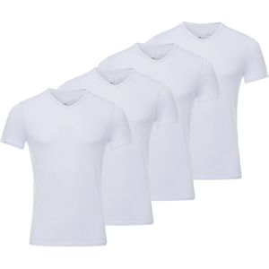 BOXR Underwear - Bamboe T-Shirt Heren - V-Hals - Wit - Zijdezacht - Thermo Control - Ondershirt Heren - 4-Pack