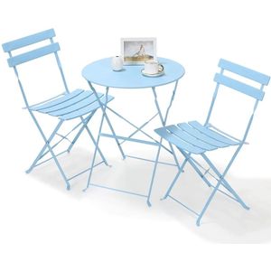 Bistroset - Tuinset - Tuintafel met Stoelen - 3-delige - Opvouwbare - Stalen Tafel en Stoelen voor Balkon - Balkonset 2 Personen - Bistrotafel - Lichtblauw