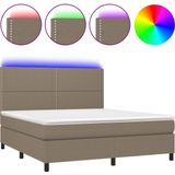 vidaXL - Boxspring - met - matras - en - LED - stof - taupe - 180x200 - cm