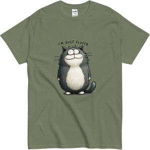 Grappig Katten T-shirt - I'm Just Fluffy - Dikke Kat Design - Dames en Heren - Khaki Groen - S