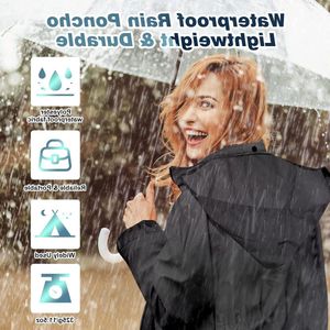 Stijlvolle lange regenjas uniseks volwassenen - waterdichte regenponcho zak klep capuchon - trekkoord regenkleding - regencape dames heren - zwart L