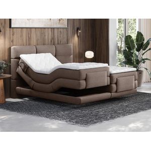 Palacio Set van boxspring met gecapitonneerd hoofdbord – Elektrische relaxbedbodems – Met matras en topmatras – 2 x 80 x 200 cm – Stoffen bekleding – Bruin – LODI van PALACIO L 215 cm x H 118 cm x D 168 cm