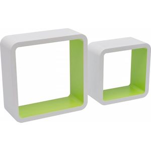 Moderne decoratieve wandrekken - tweekleurig - 26 x 10 x 26 cm - wit-groen - Fetim Duo Cubes