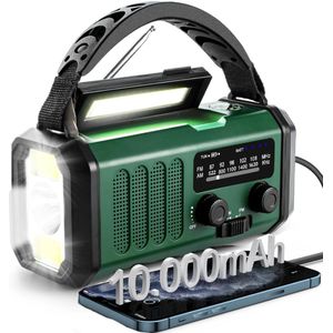 Noodradio op Zonne-energie - 10.000mAh Solar Powerbank - FM/AM - SOS-alarm - Survival Noodpakket - Zaklamp Oplaadbaar - met Zaklamp en Leeslamp - voor Stroomuitval en Kamperen - Groen