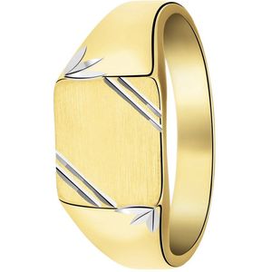 Lucardi Heren Zilveren bicolor goldplated heren zegelring mat/glans - Ring - 925 Zilver - Goudkleurig - 18 / 57 mm