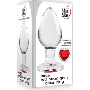 Adam & Eve Buttplug Red Heart Gem Glass Plug Large Transparant